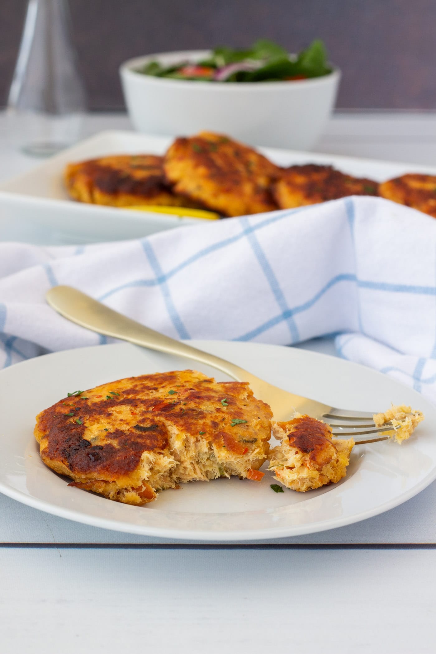 Fish Cake with a forkful removed