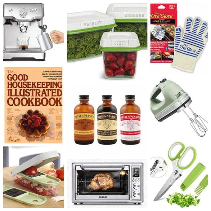 collaged photo of various foodie gift item ideas