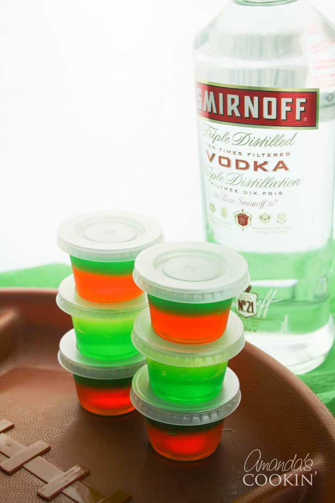 football jello shots in plastic containers