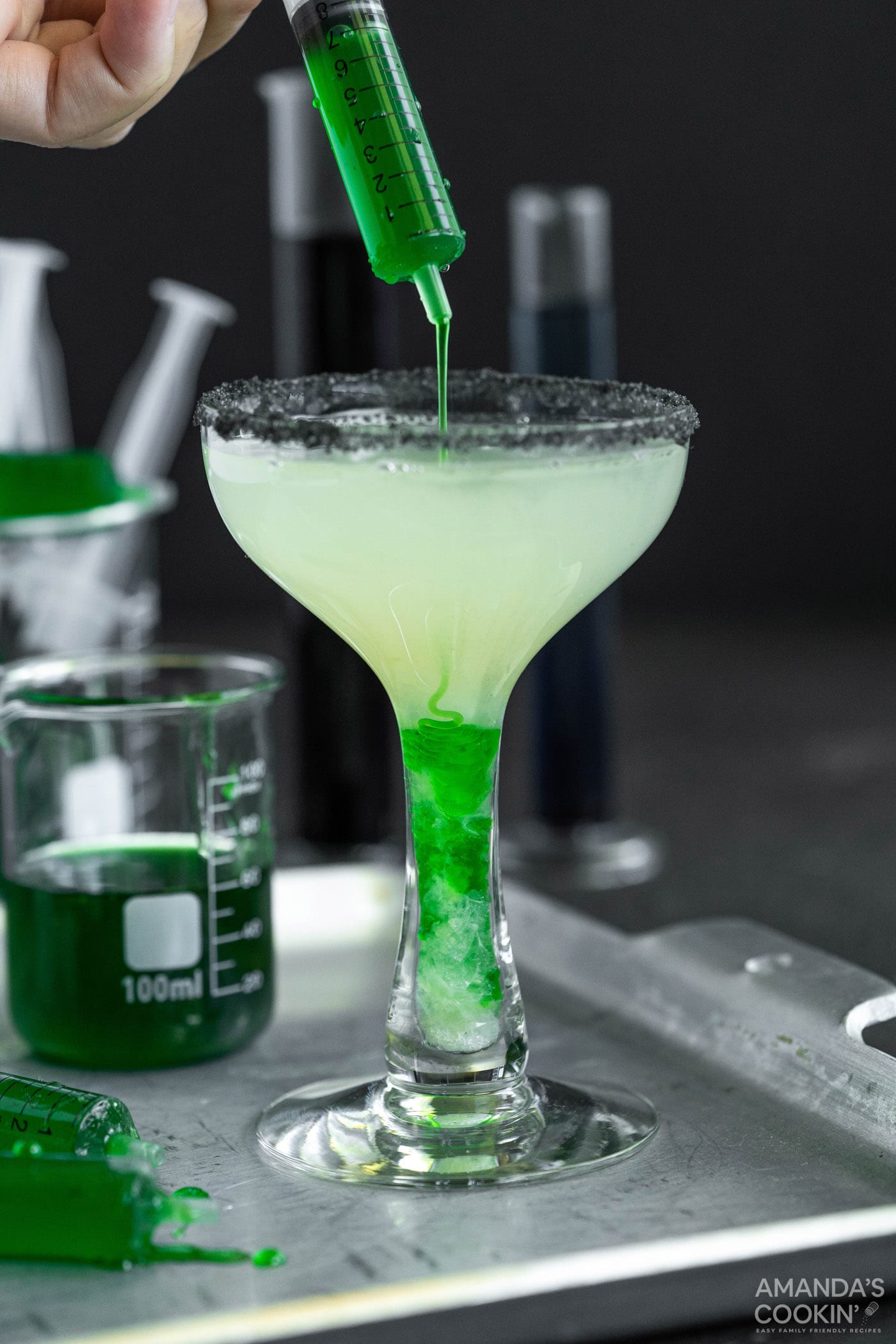adding green goo to frankenstein margarita