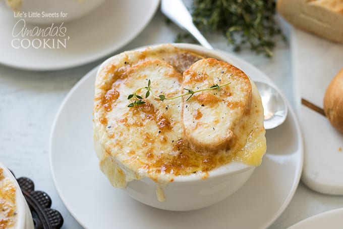 French Onion Soup with baguette and cheese