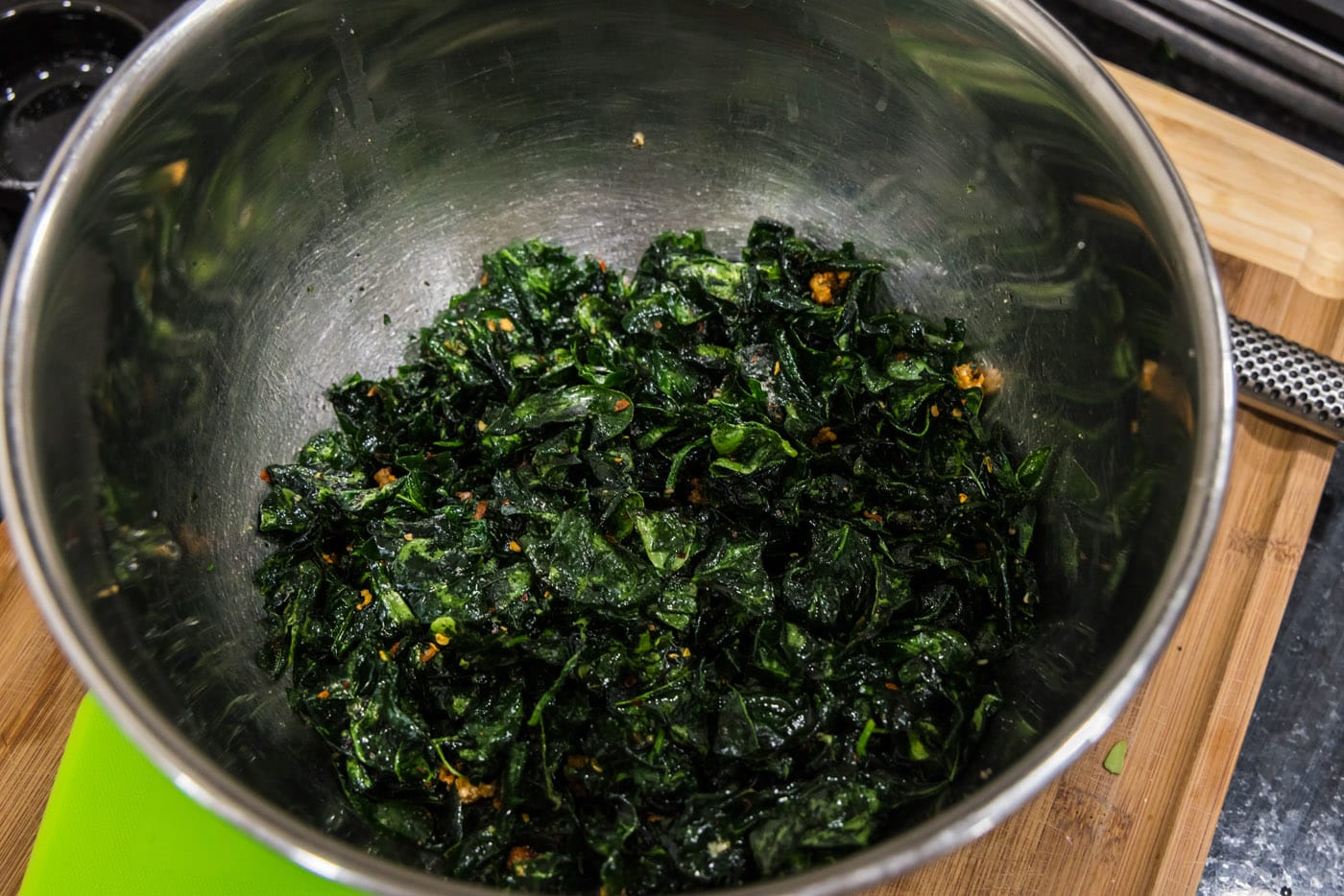 tossed fried spinach in a bowl