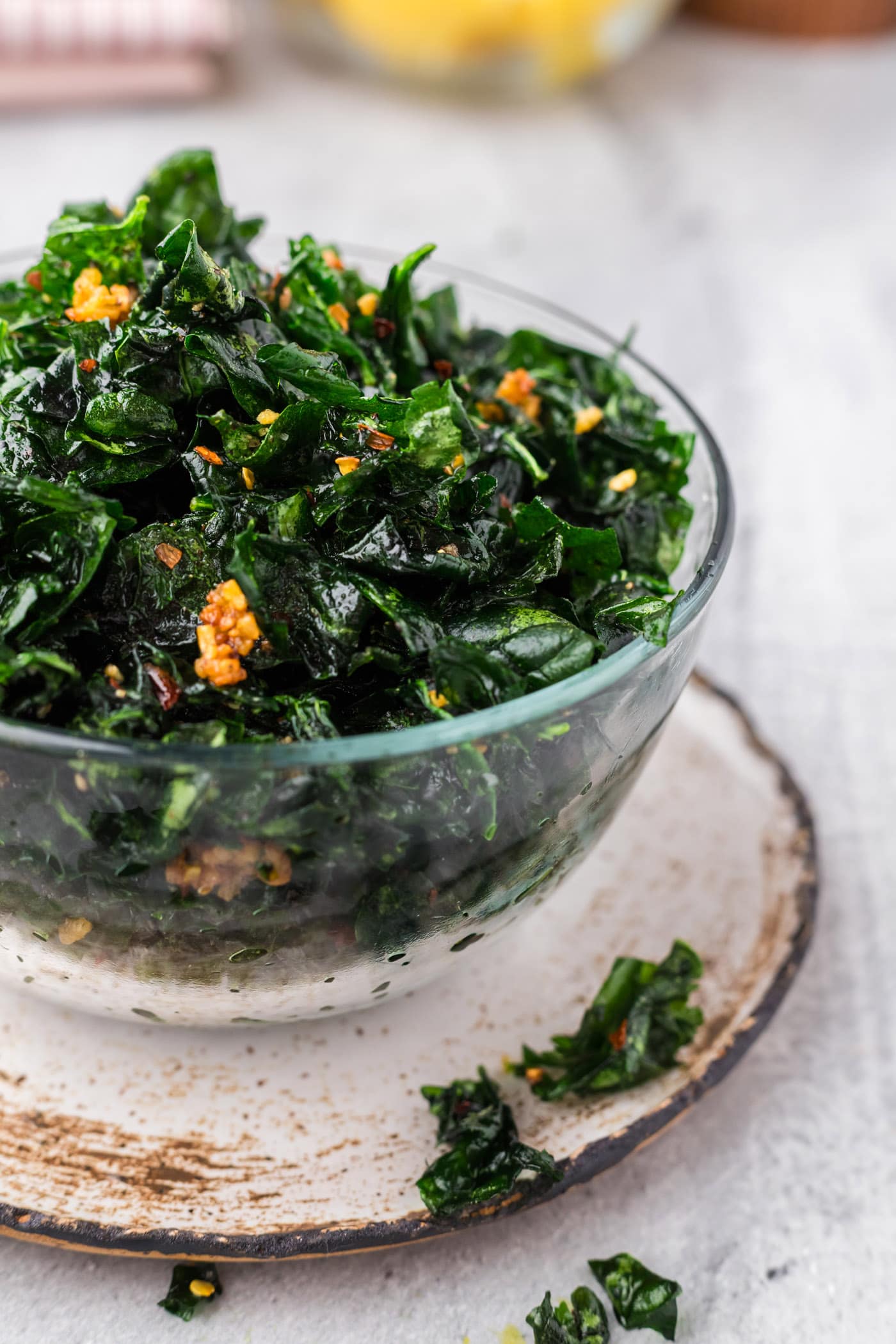 Close up photo of a bowl of Fried Spinach