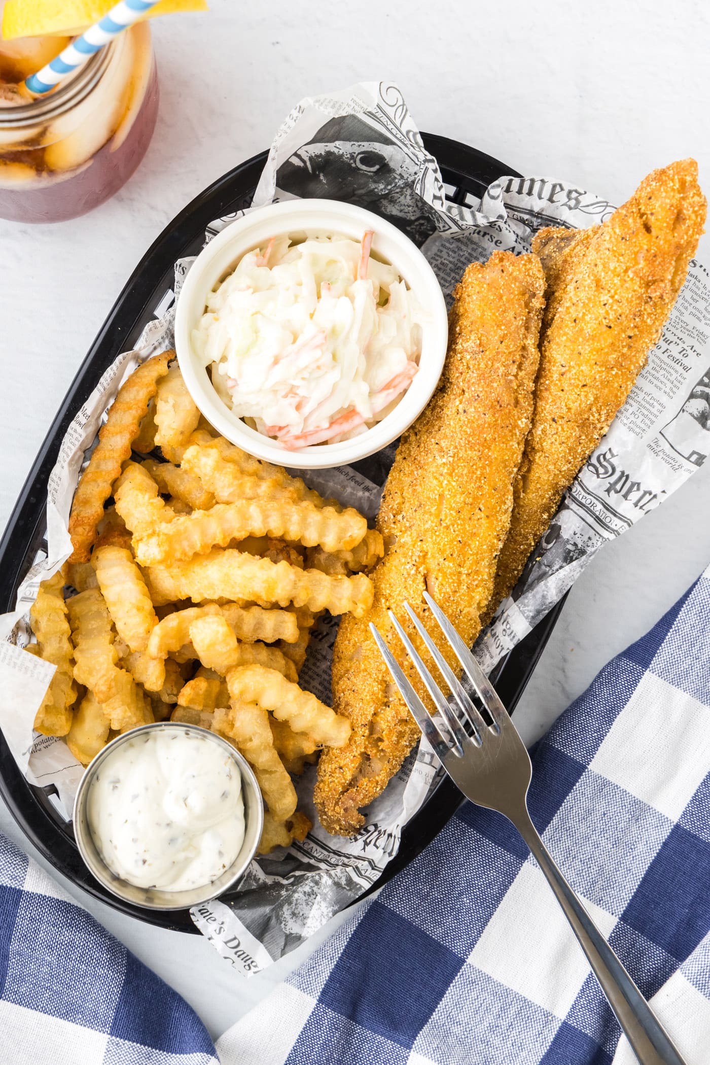 Basket of Fried Whiting Fish with fries and coleslaw