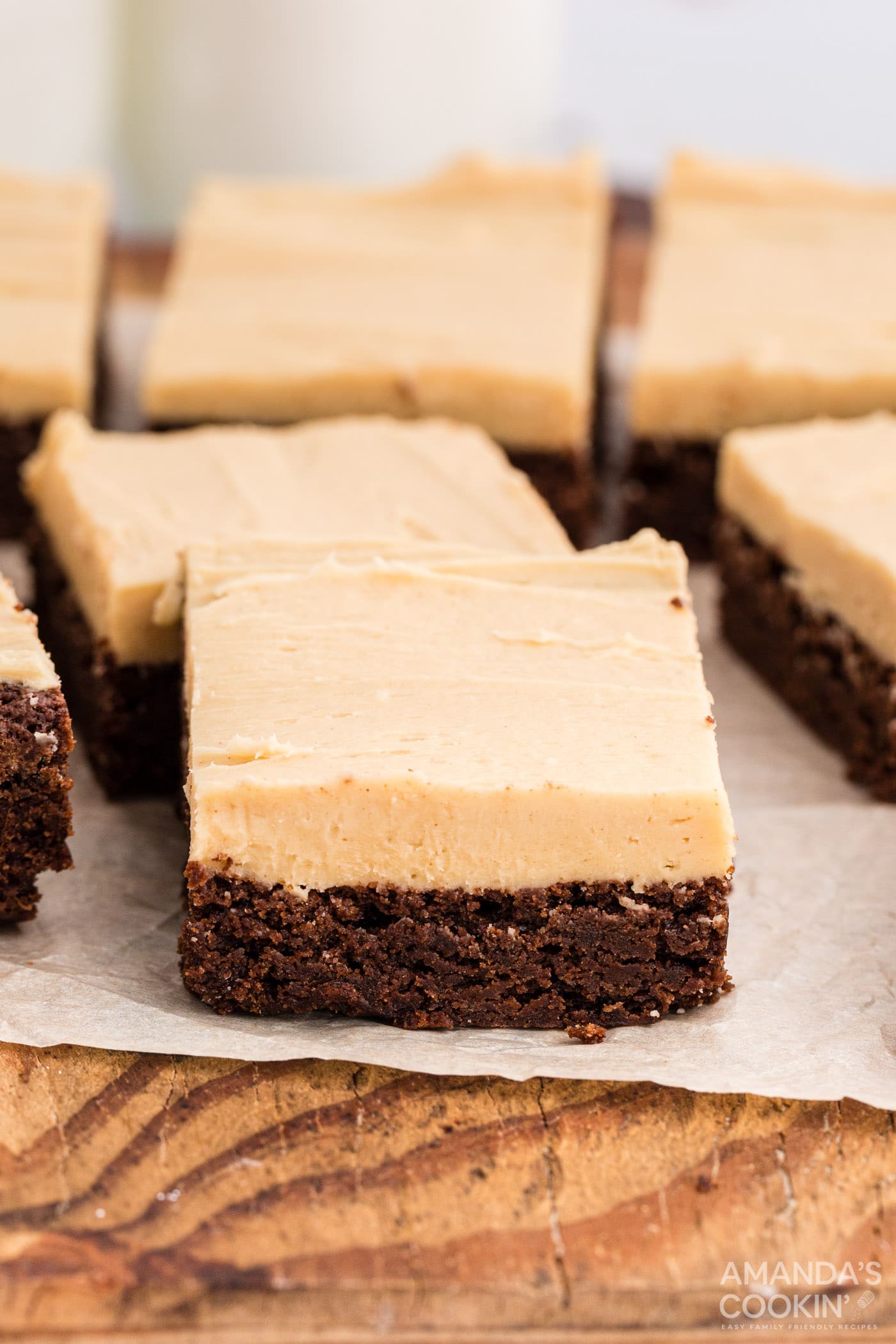 FUDGE BROWNIE SQUARES WITH PEANUT BUTTER FROSTING