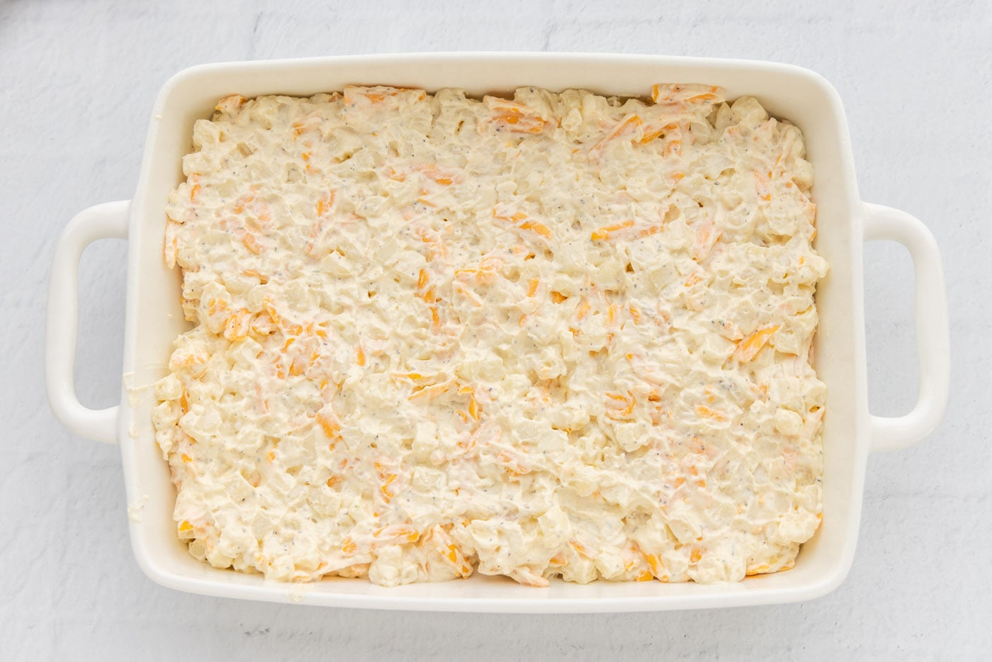 funeral potatoes in a casserole dish