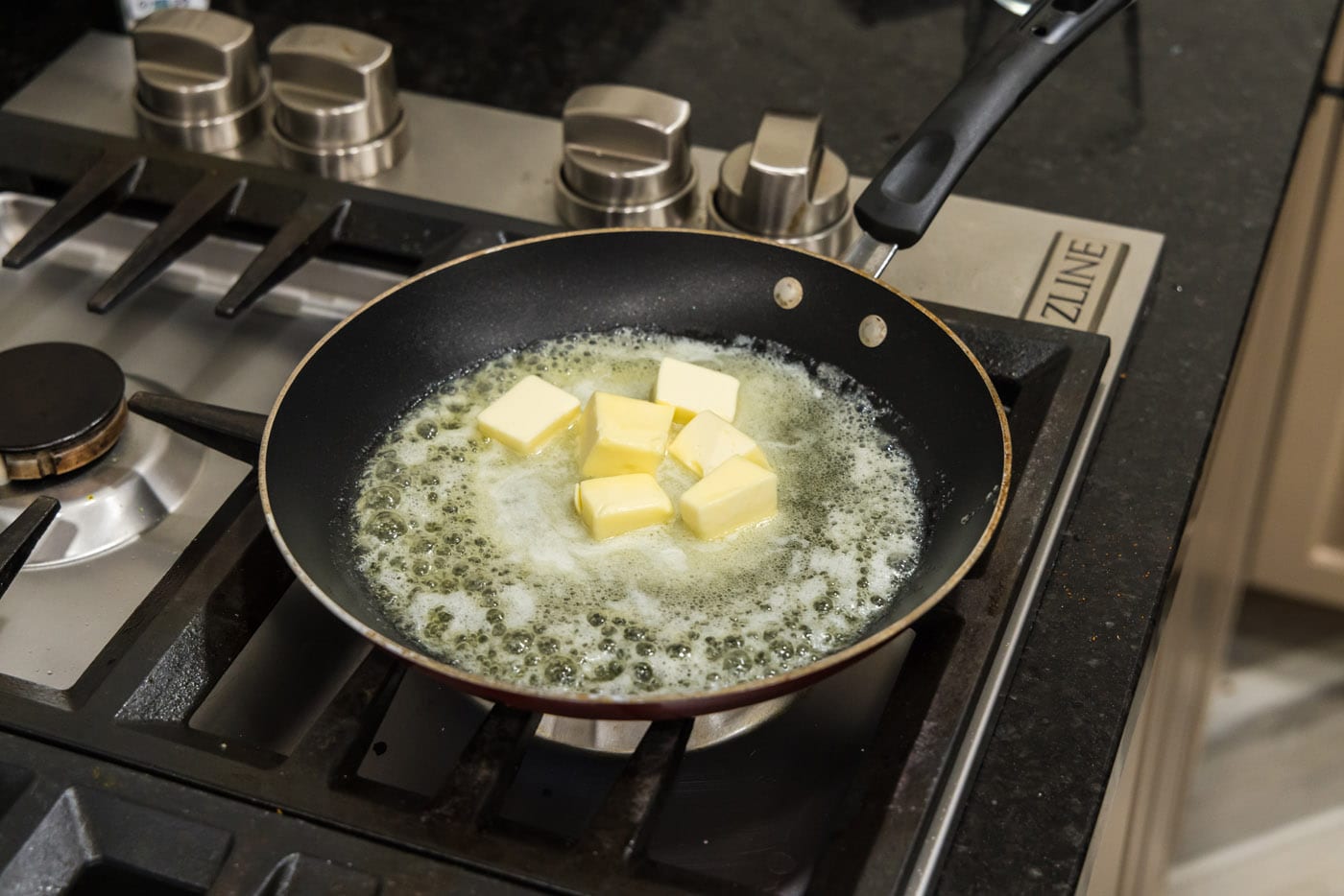melting butter in a skillet