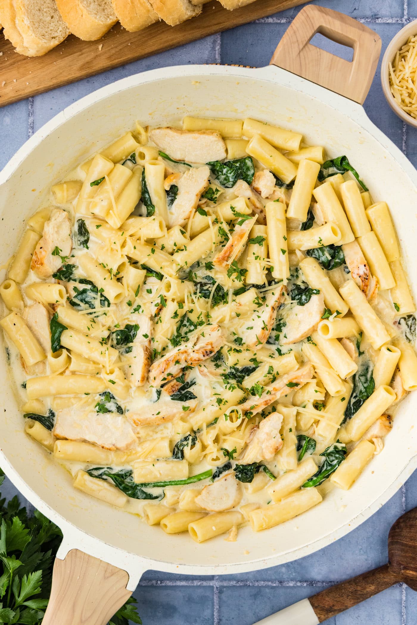 Skillet of Garlic Chicken Pasta