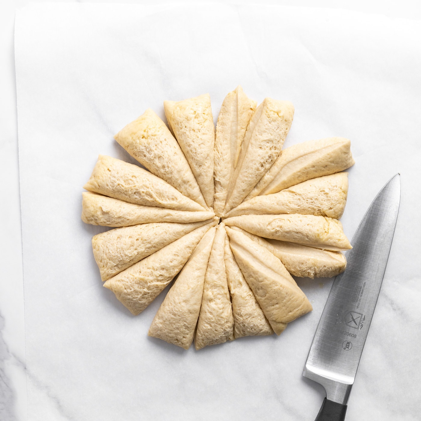 cutting dough into pieces