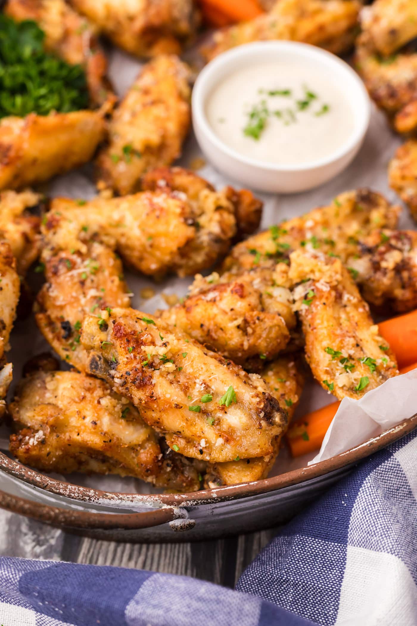 Close up photo of Garlic Parmesan Wings