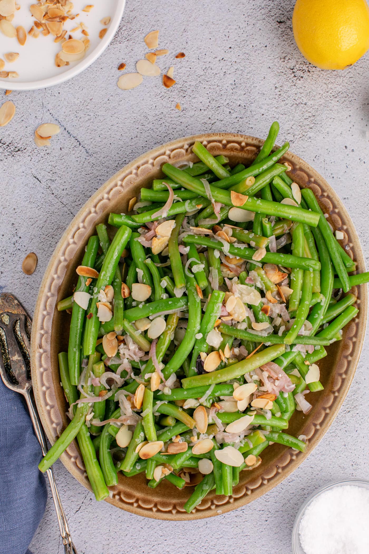 Green Beans Almondine in a serving platter