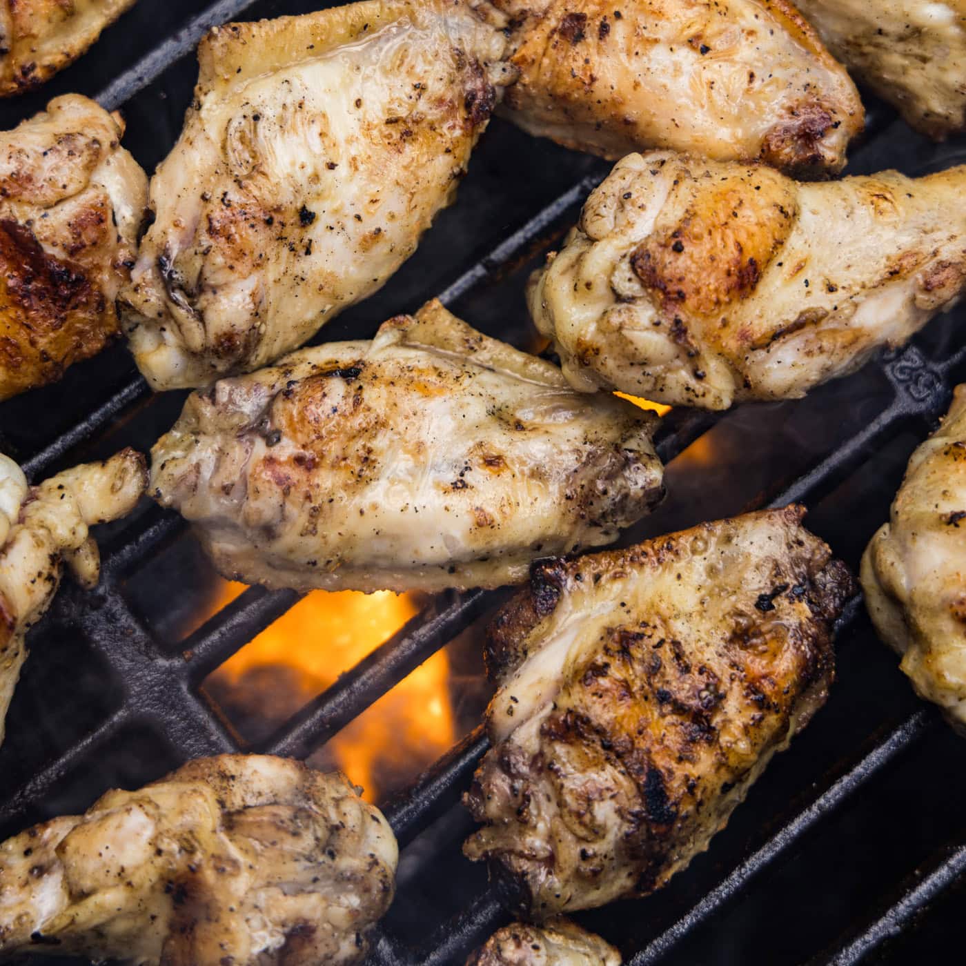 grilled chicken wings on grill grates