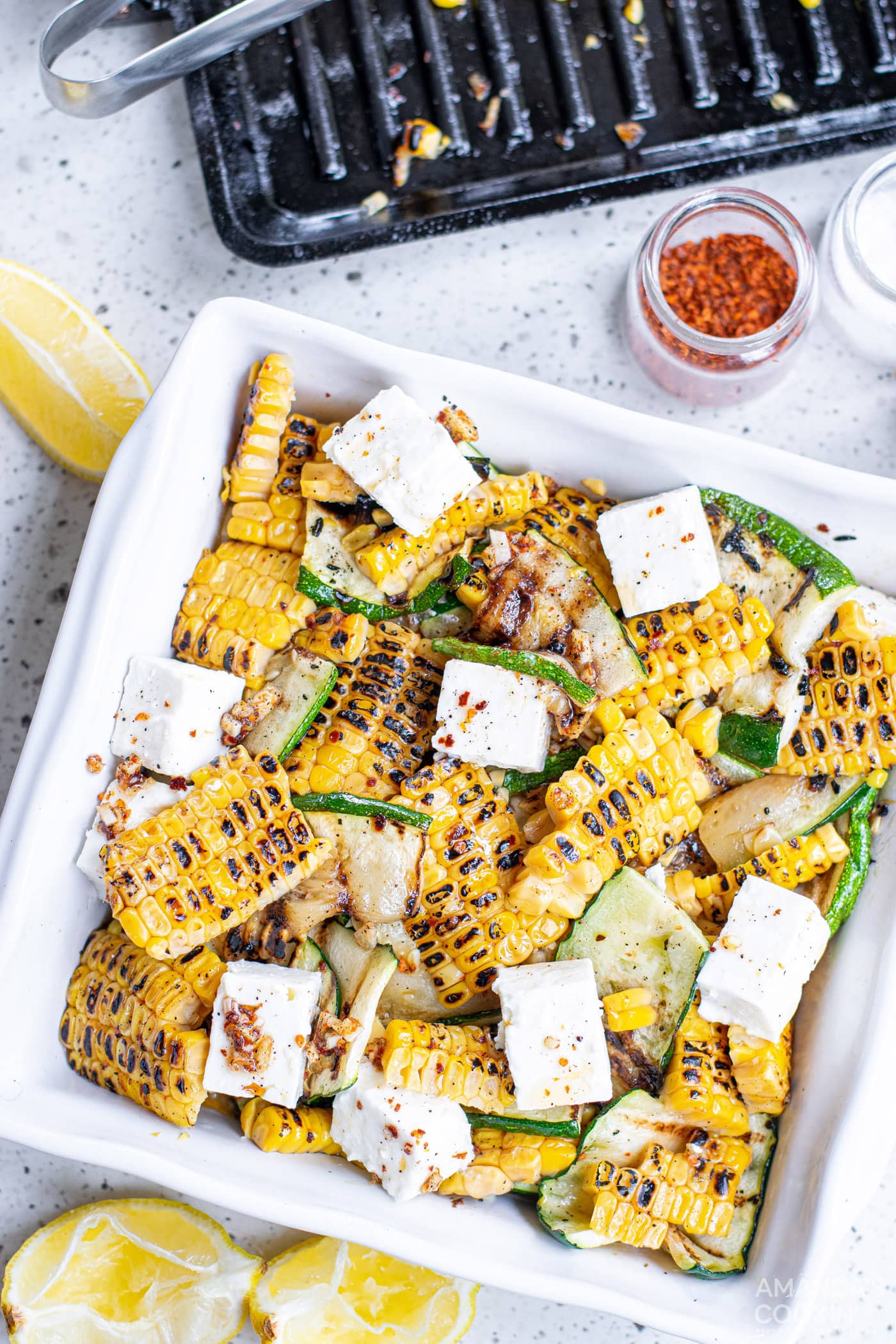 Grilled Corn & Zucchini Salad in a bowl