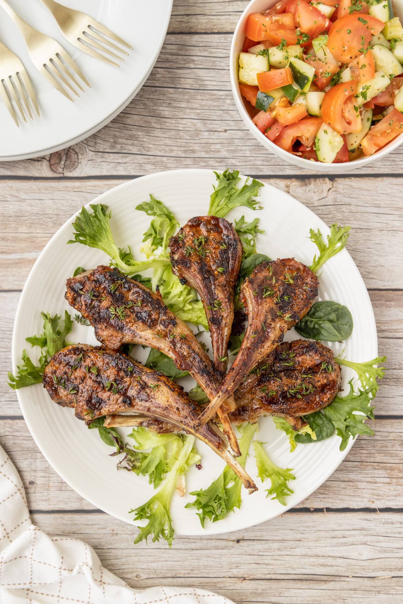 overhead photo of Grilled Lamb Chops on a plate