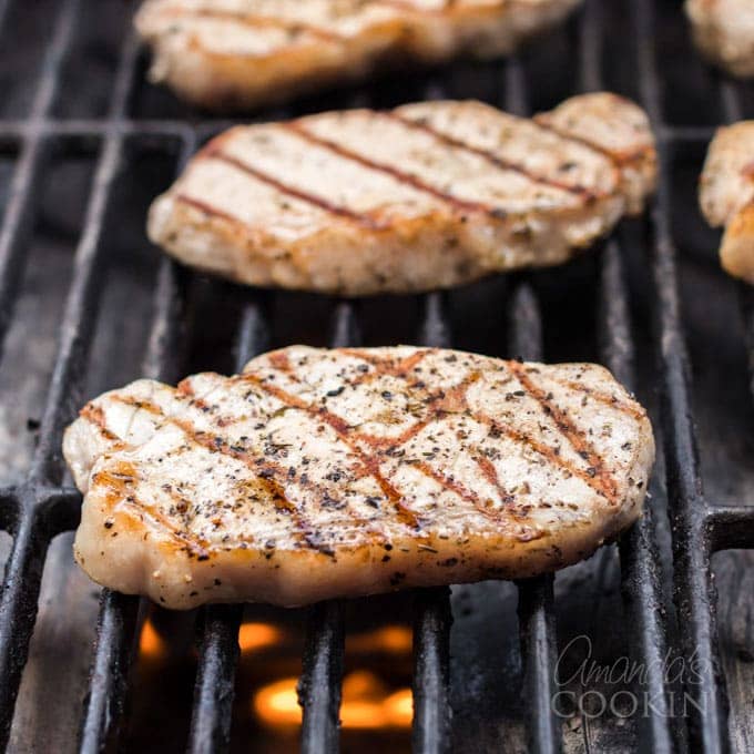 pork chops cooking on th egrill