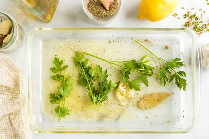 marinade ingredients in a pan