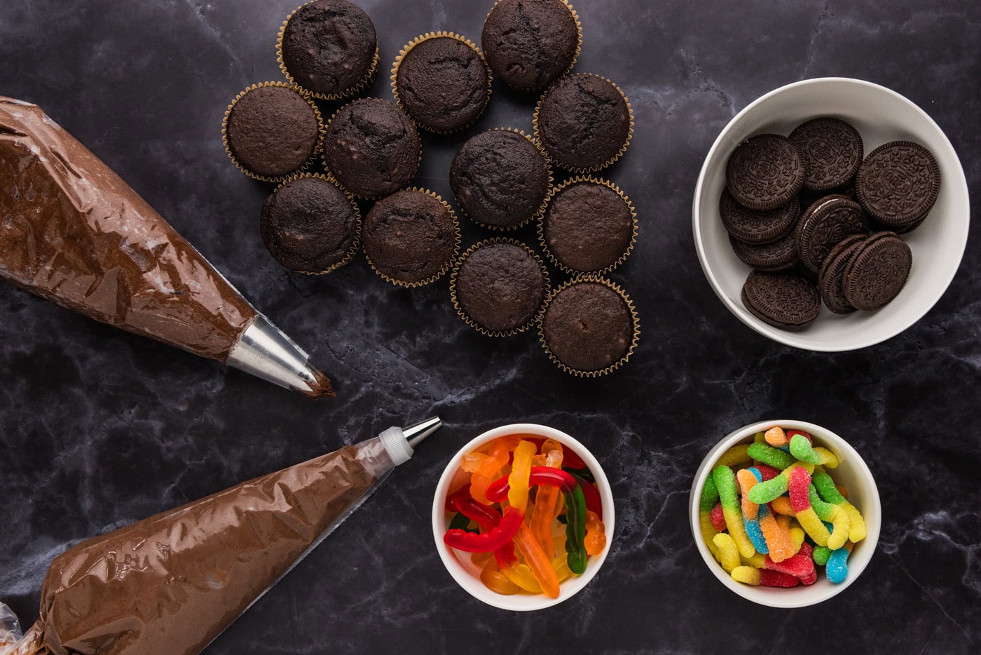 Ingredients for Halloween Dirt Cupcakes