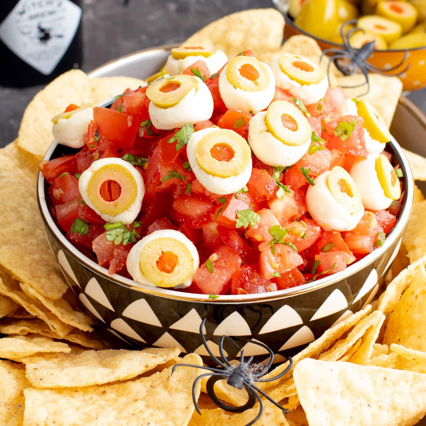Halloween Eyeball Salsa in a bowl