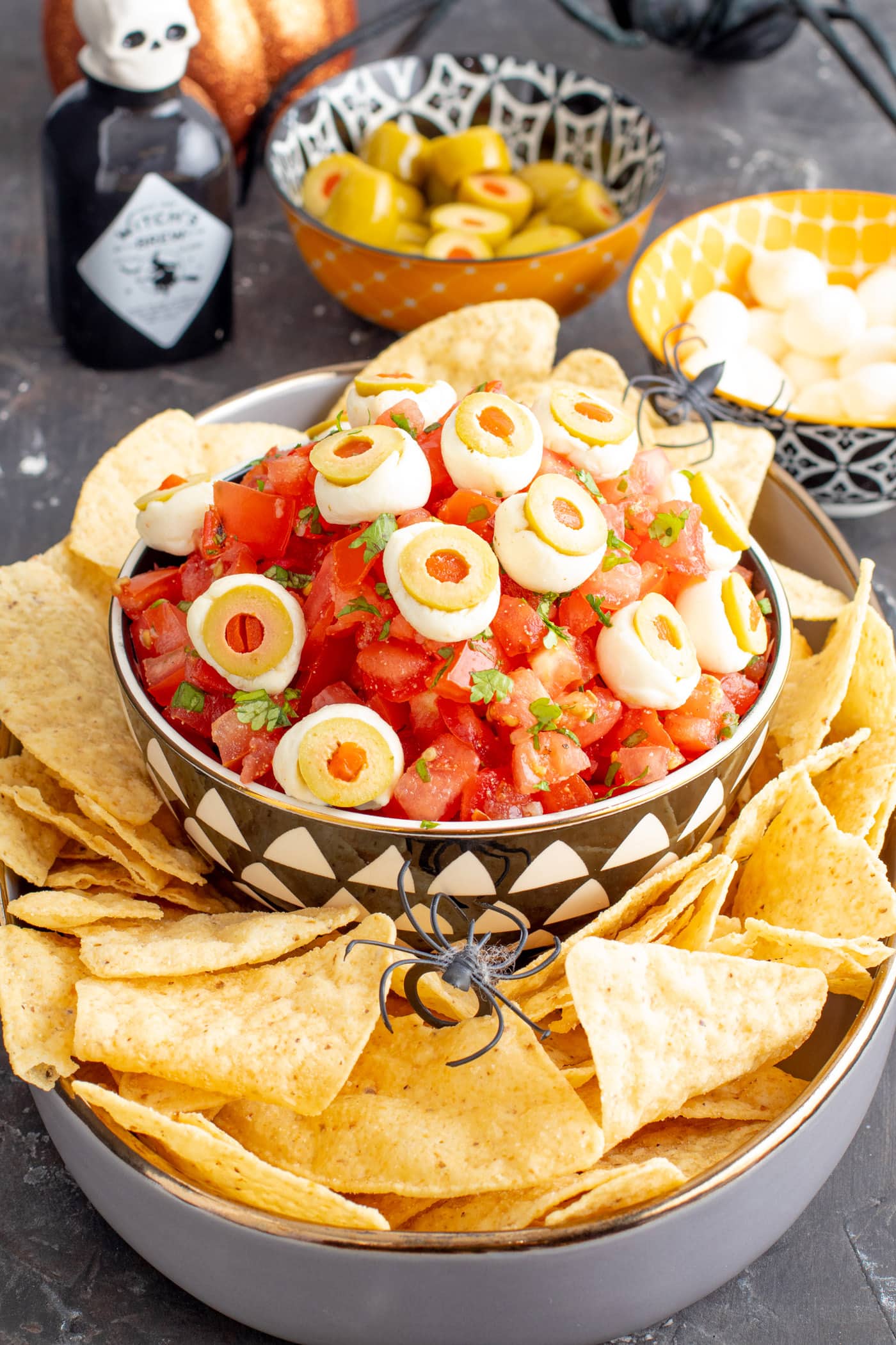Halloween Eyeball Salsa with chips