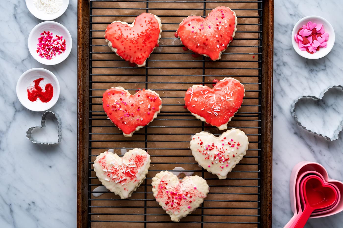 heart shaped pop tarts with sprinkles and glaze