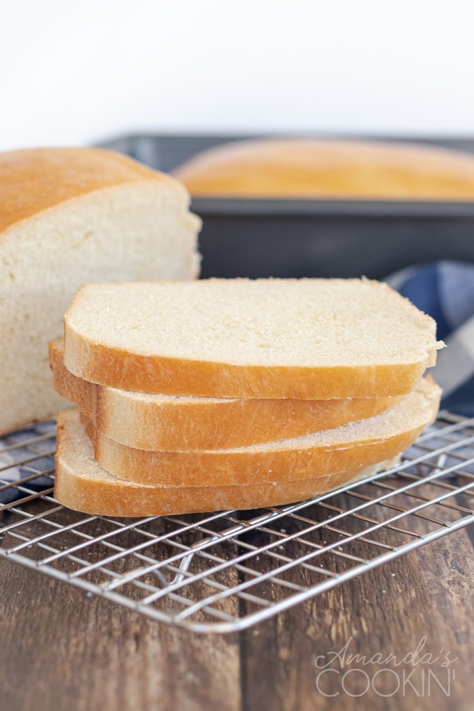 sliced amish white bread on a wire rack