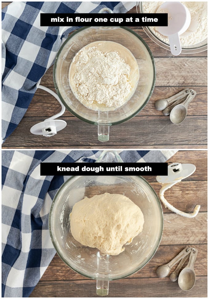 adding flour to bread dough