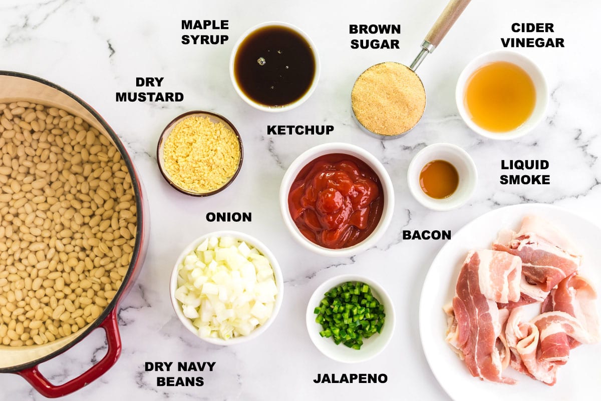 labeled ingredients for baked beans from scratch