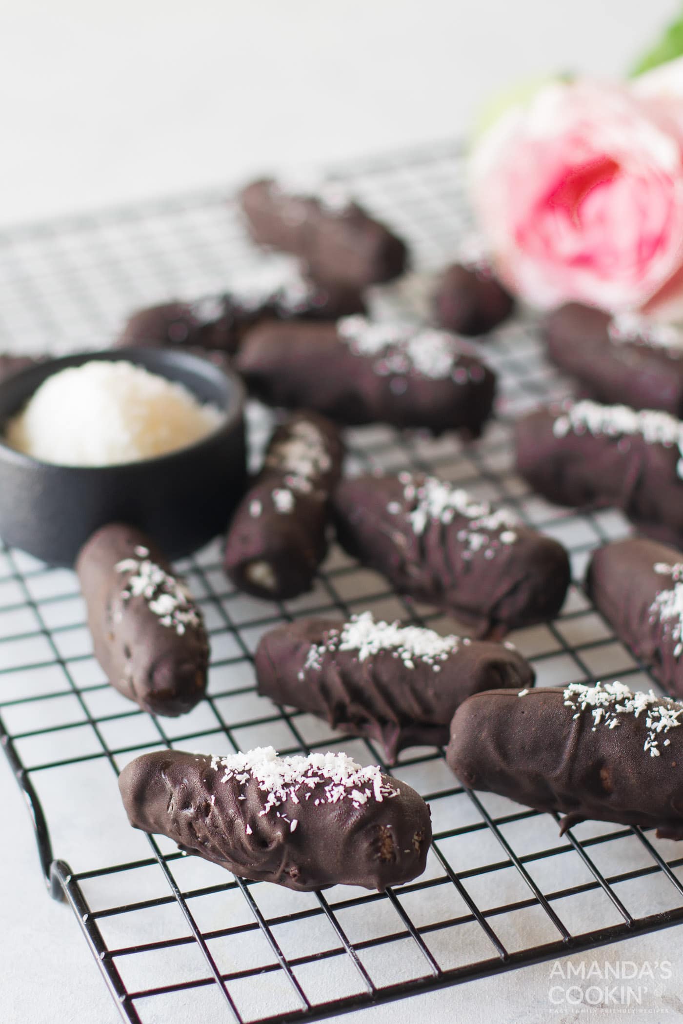 wire rack of homemade bounty bars