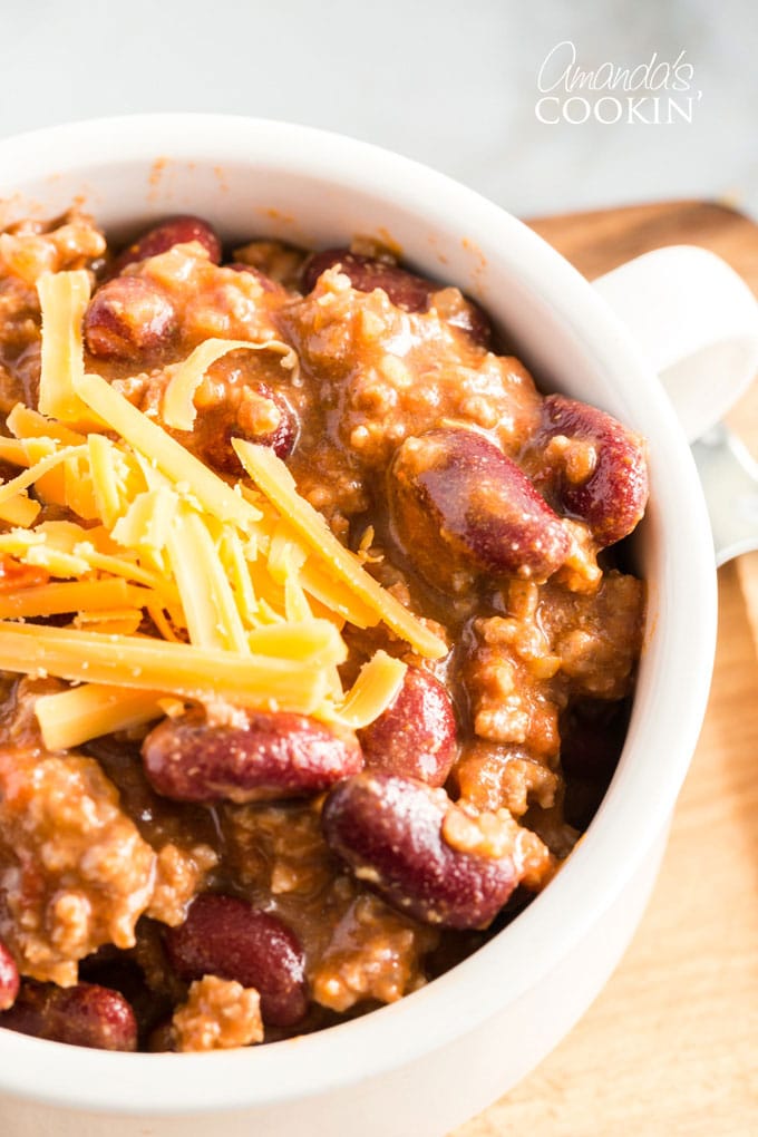 close up of bowl of chili