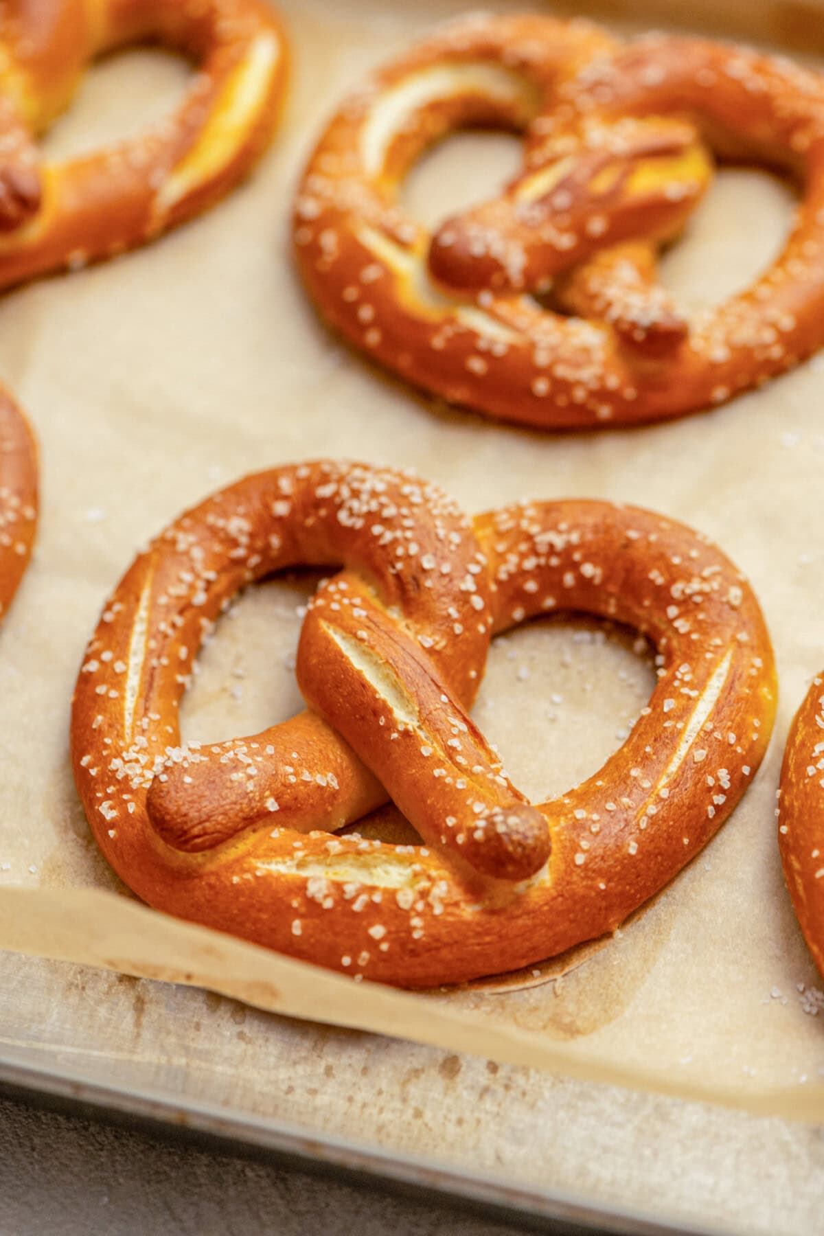 homemade german pretzels on parchment