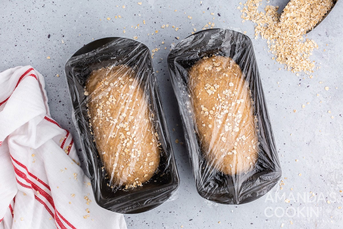 plastic wrap covered loaf pans