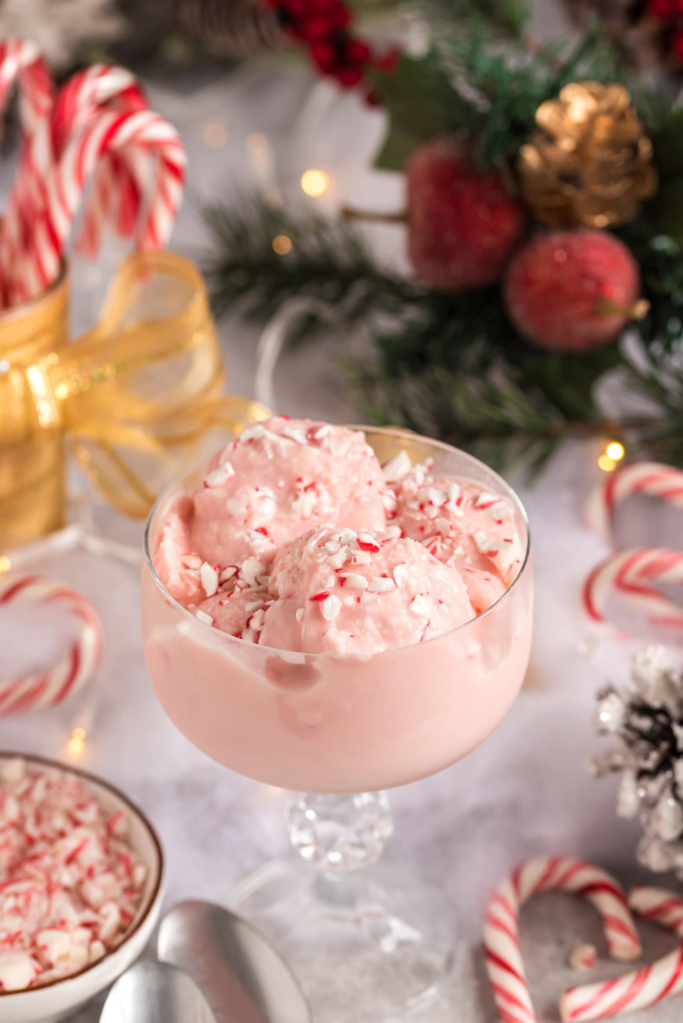 Homemade Peppermint Ice Cream in a sundae cup