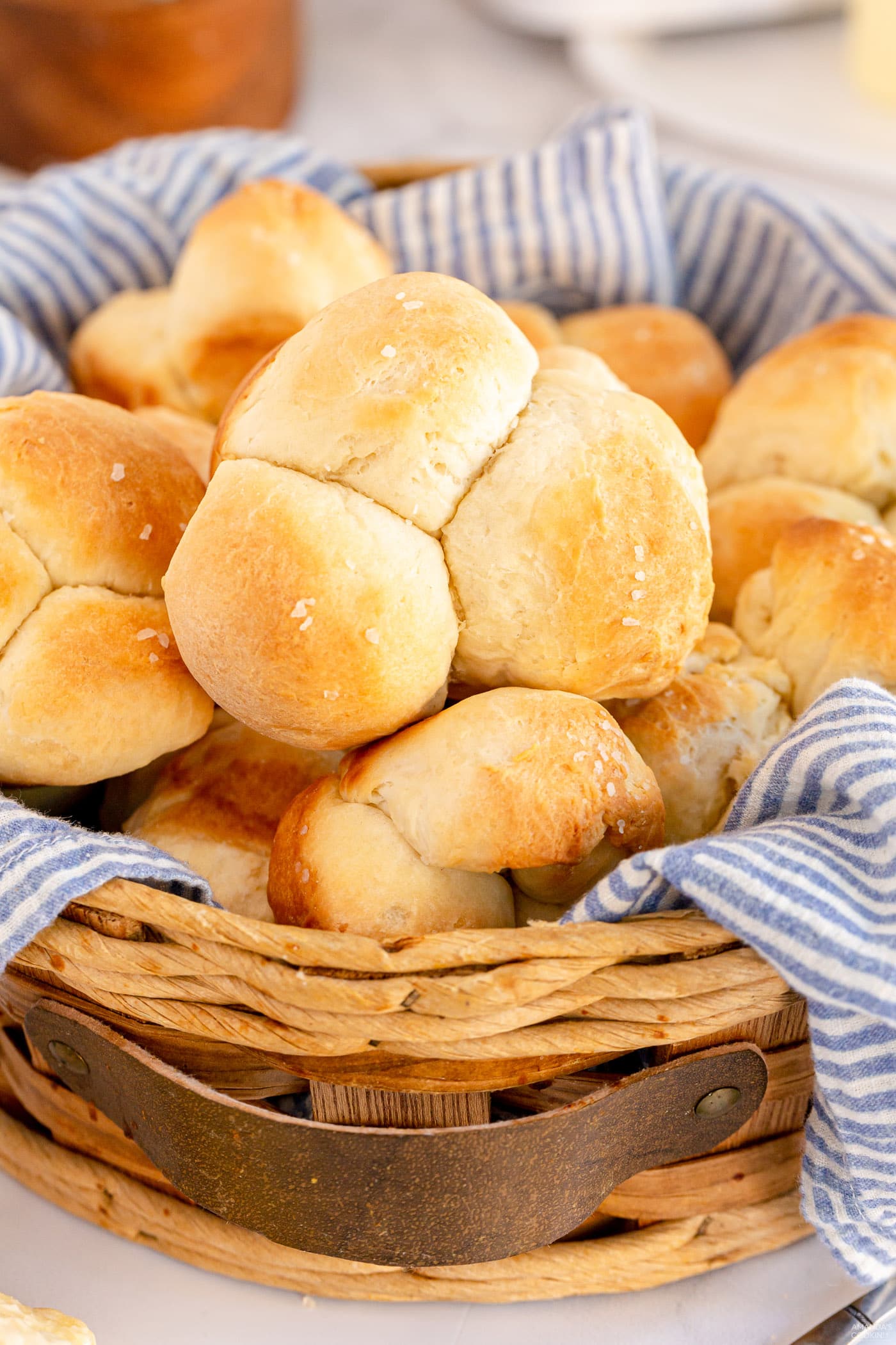 basket of Homemade Pull Apart Dinner Rolls