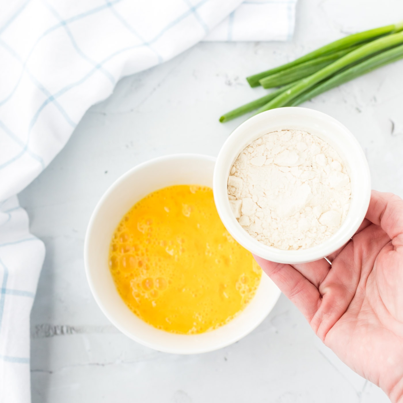 flour and egg in bowls