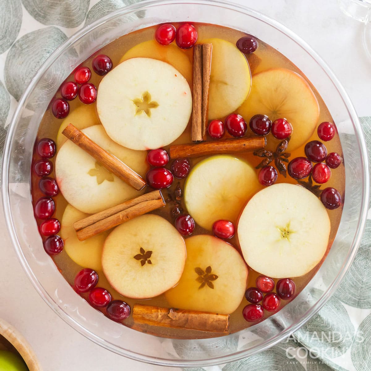punch bowl of hot apple cider
