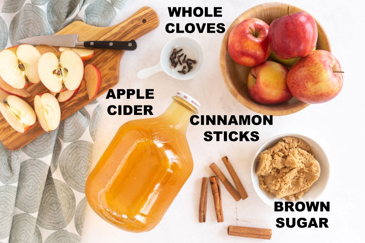 labeled ingredients for hot apple cider