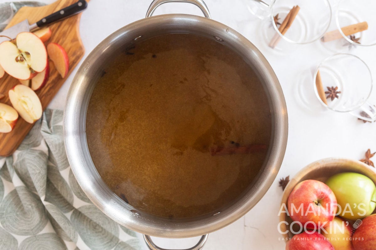 hot cider ingredients in a pot