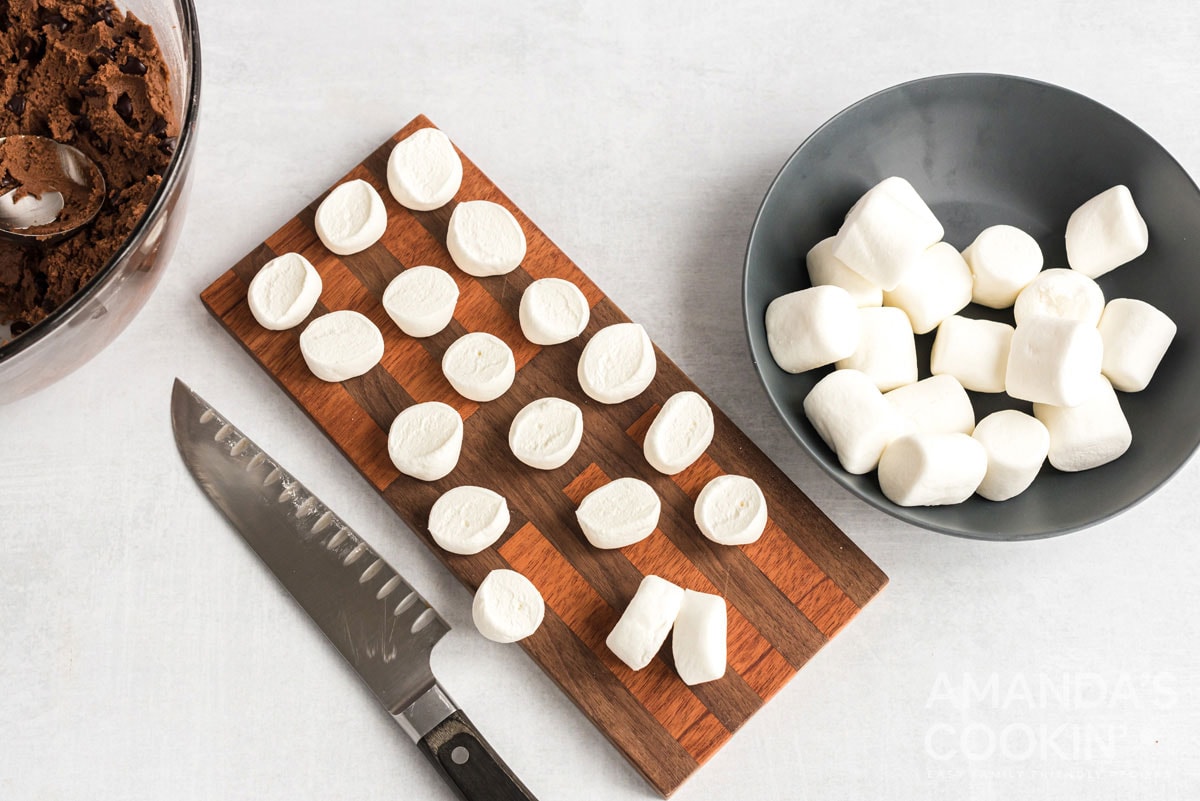 marshmallows on a cutting board
