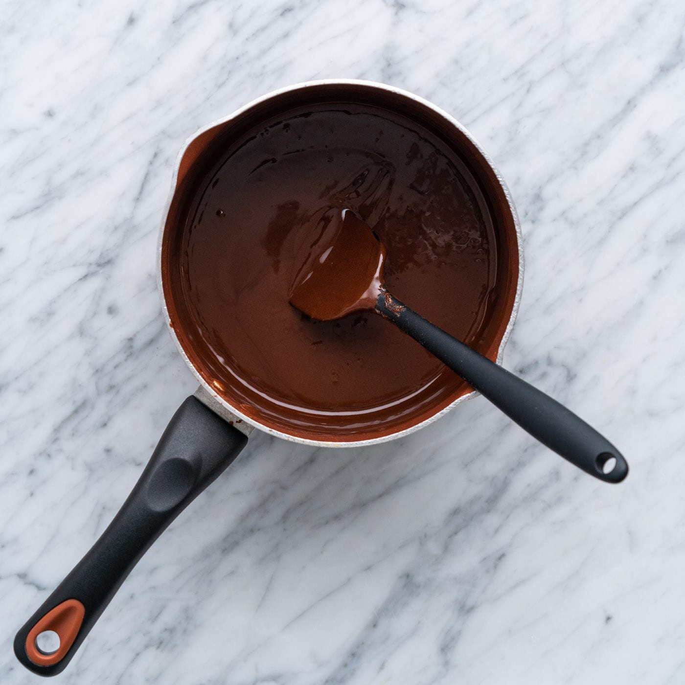 homemade hot fudge in a saucepan