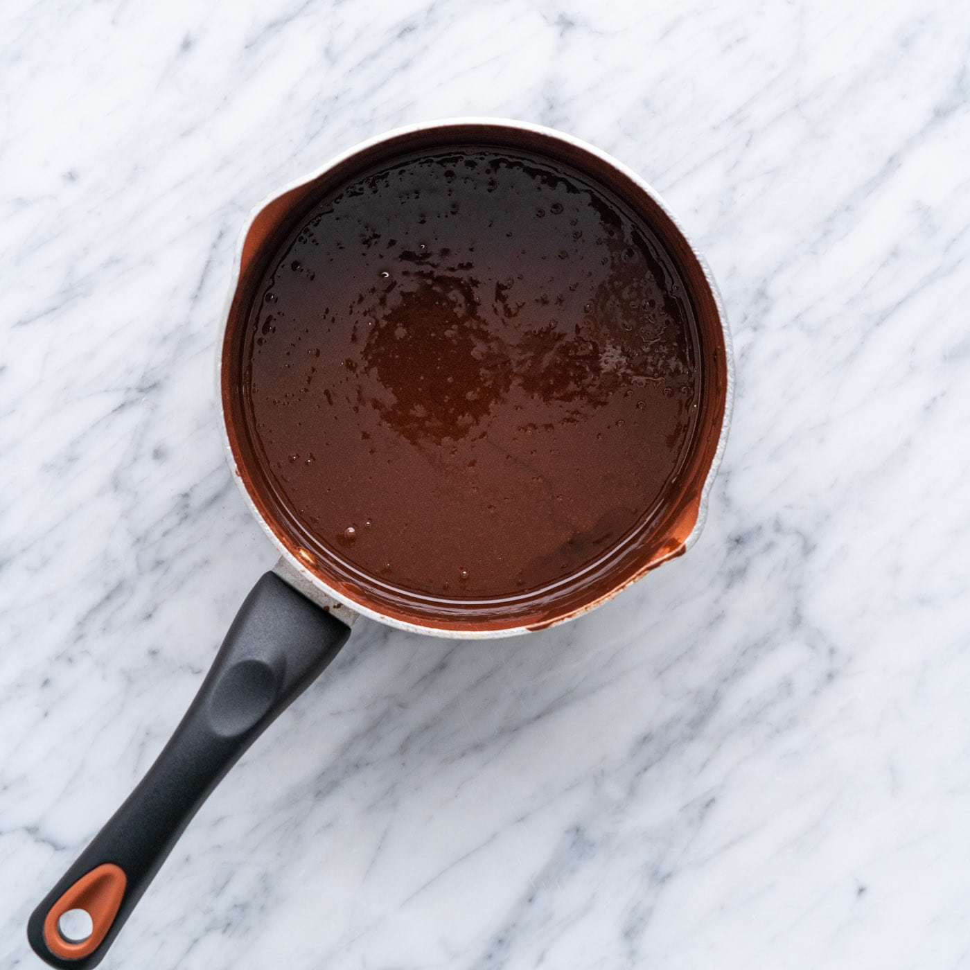 homemade hot fudge in a saucepan