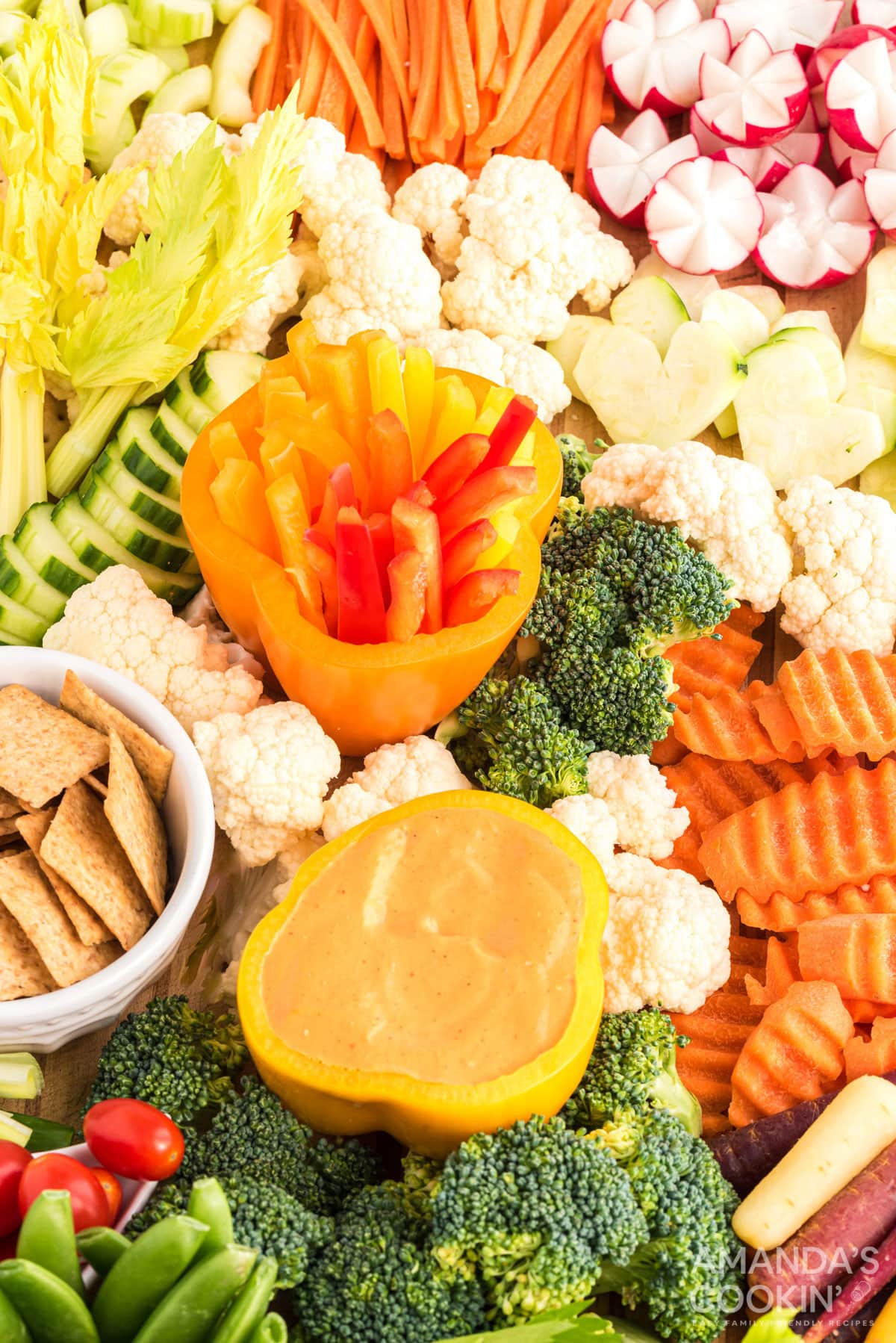 display of cut vegetables