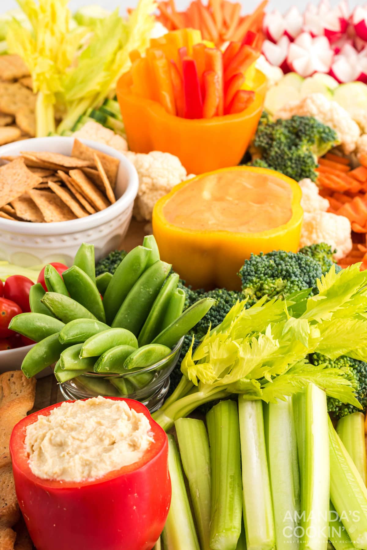 display of cut vegetables