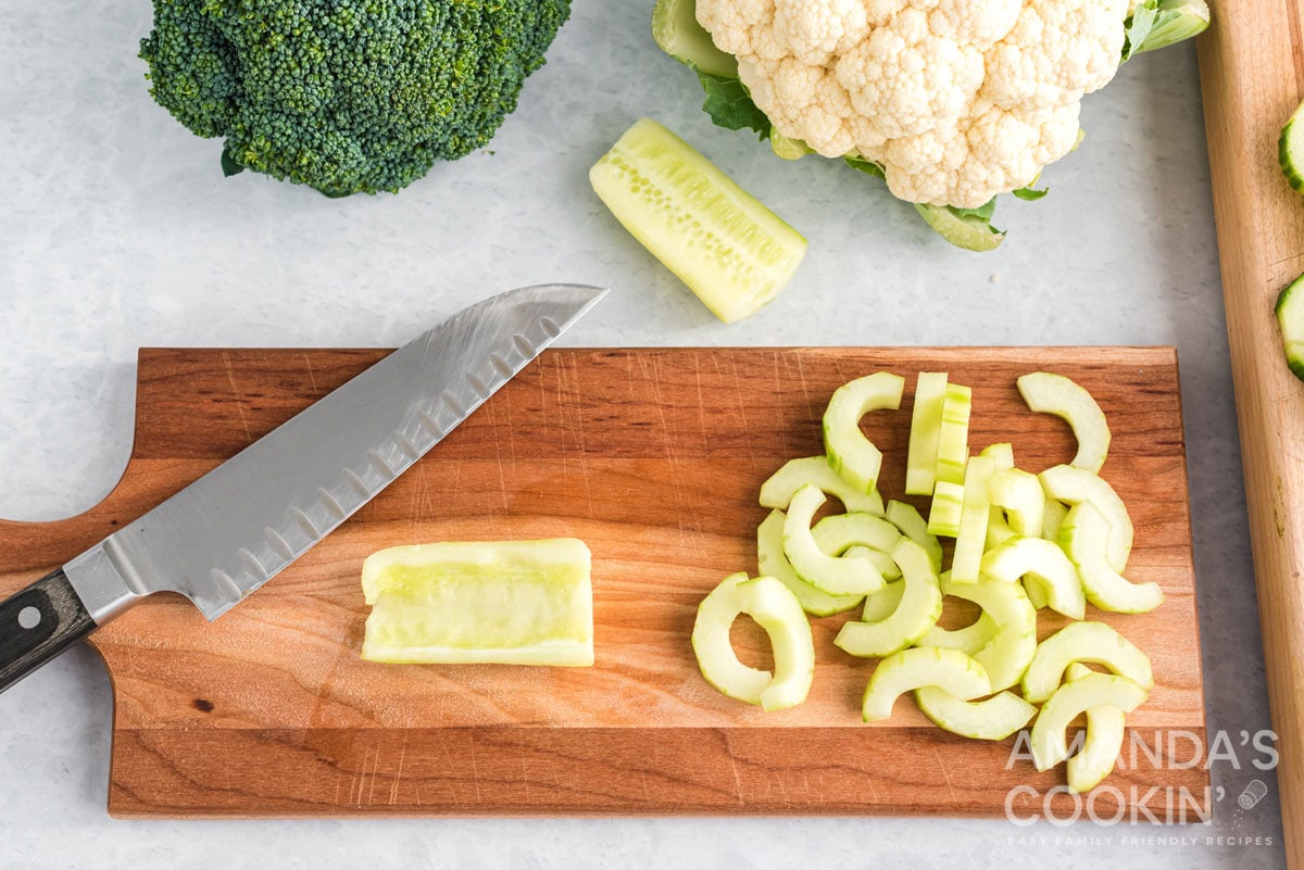 cored cucumber on a cutting board