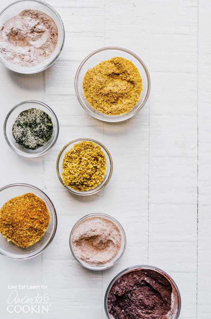 popcorn seasonings in small bowls