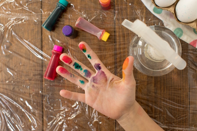 hand stained with food coloring