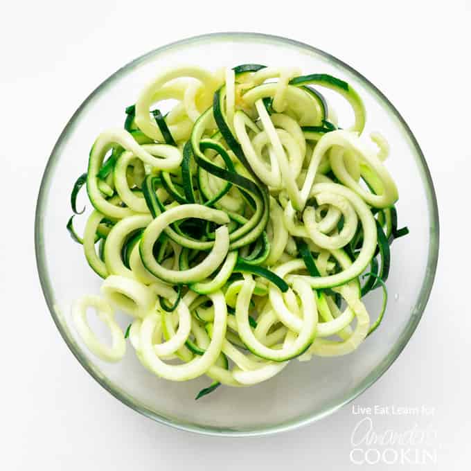 A bowl of zucchini noodles