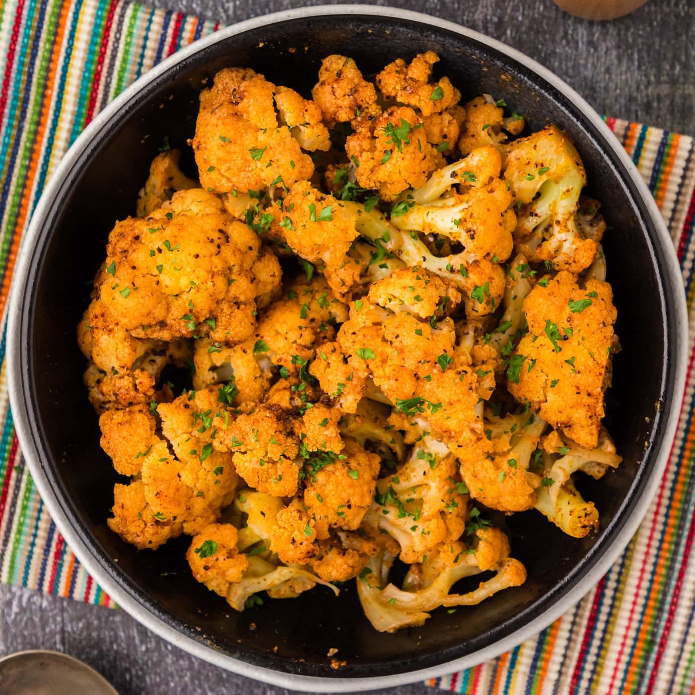 Overhead photo of a bowl of Instant Pot Cauliflower