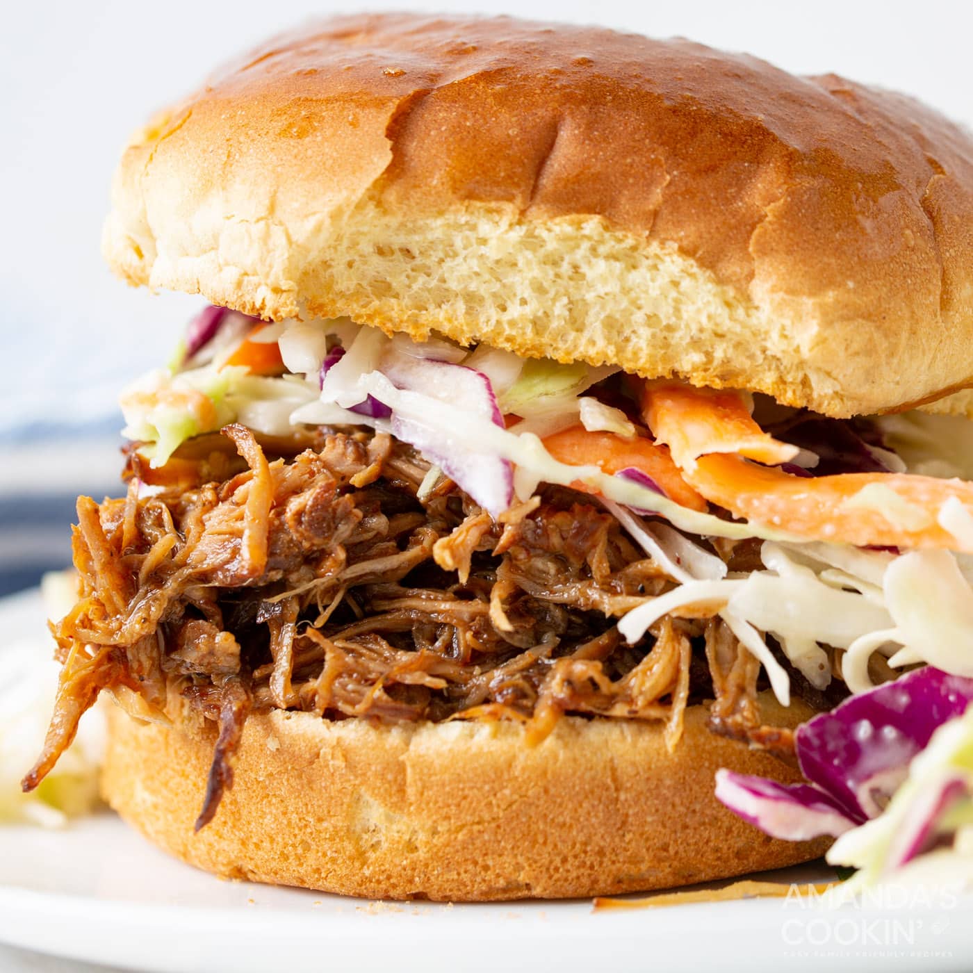 Instant Pot Pulled Pork sandwich with coleslaw