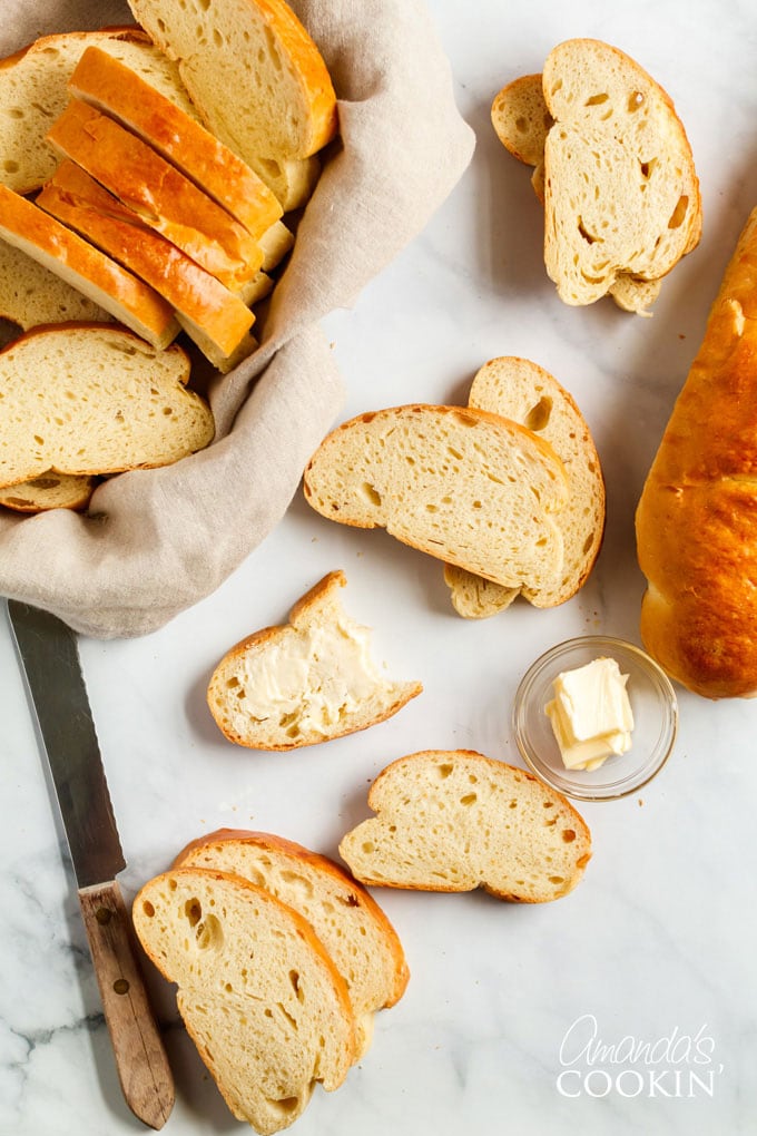 sliced italian bread on a marble counter