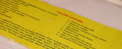 creamette back of the box label for Italian lasagna with meat